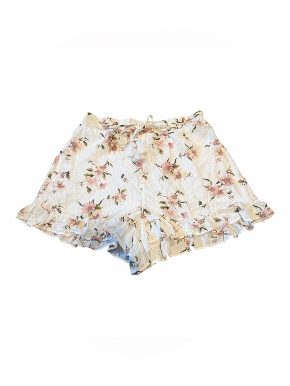 American Eagle Outfitters Cream Floral Ruffle Tie-Waist Shorts - NWOT - Size M